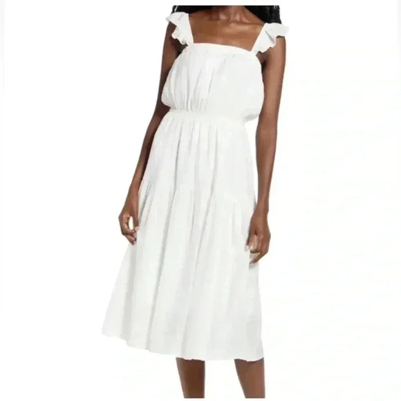 One Clothing White Midi Dress Size M Ruffle Strap Cottagecore Coquette - Picture 1 of 11